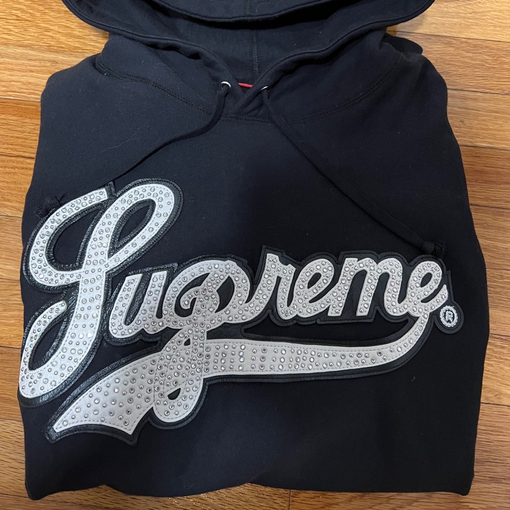 Supreme leather script hooded sweatshirt (authentic)